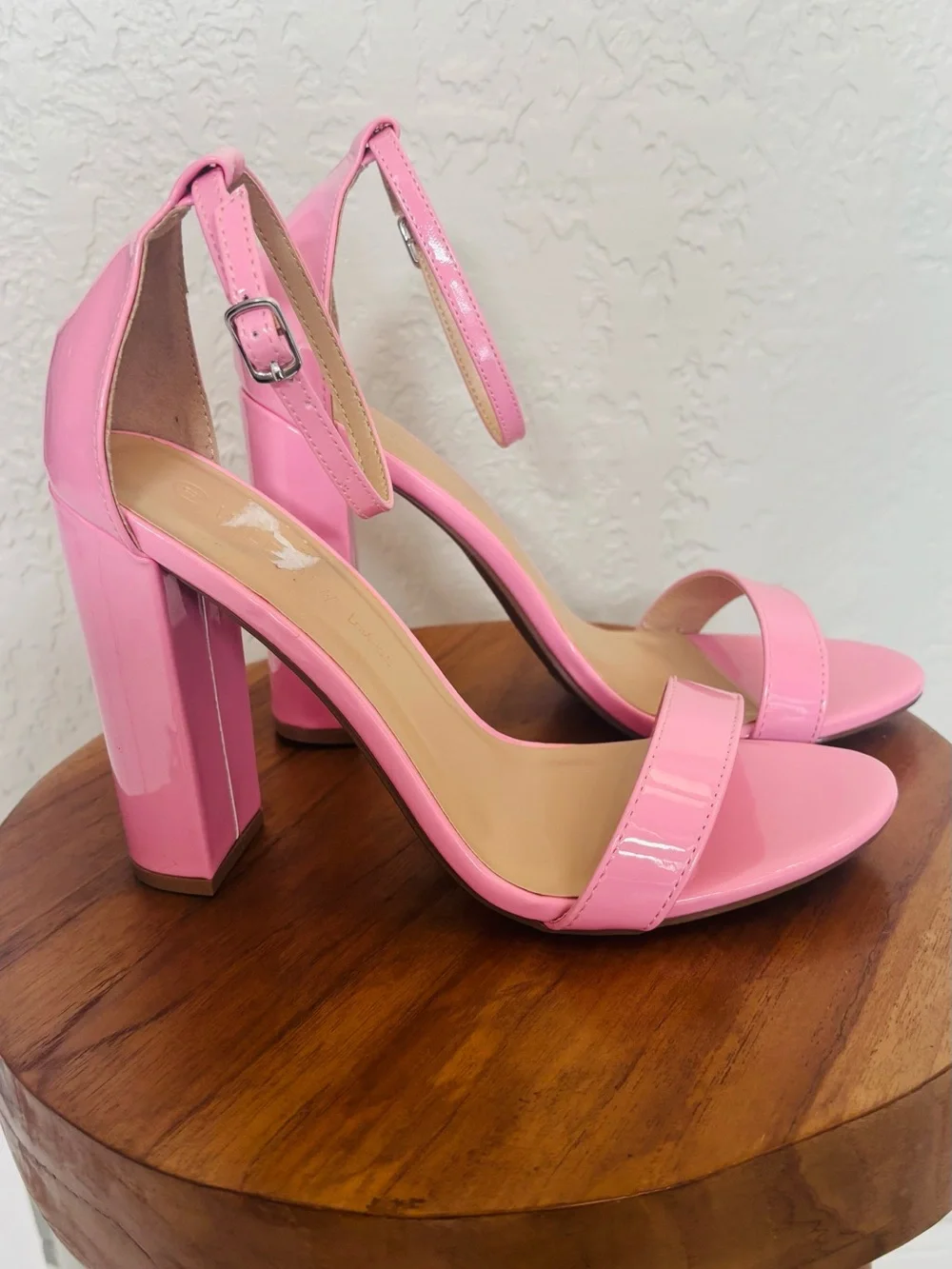 Wild Diva Lounge Pink Patent Ankle-Strap Block Heels - Picture 10 of 14